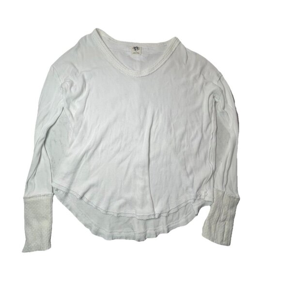 Free People We The Free Colby Long Sleeve Ivory Cotton Raw Hem Blouse Size Med - Picture 2 of 8